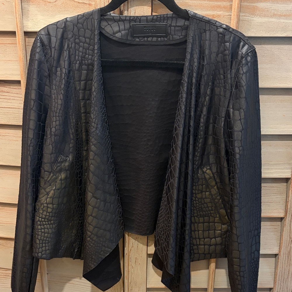Blank NYC Black Faux-Croc Open-Front Leather Jacket